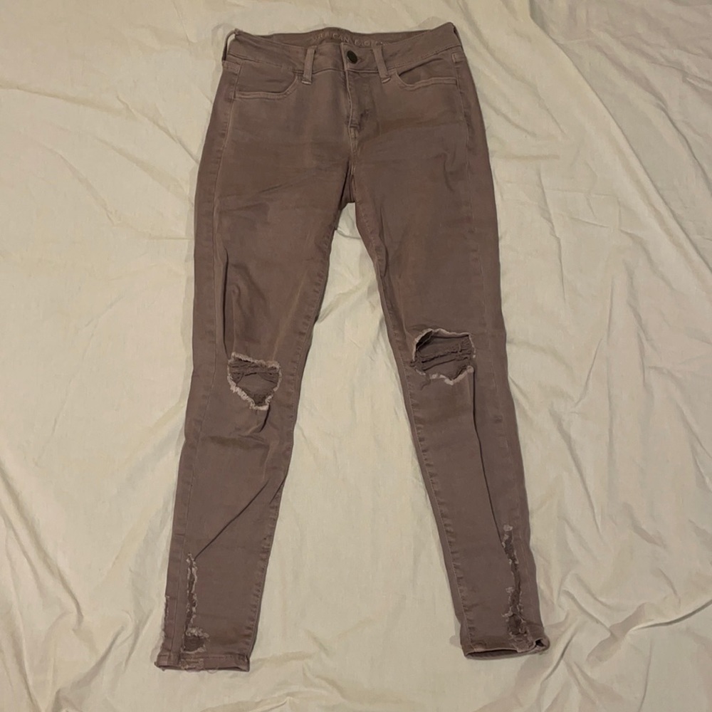 Size 4 Gray Distressed American Eagle Jeans